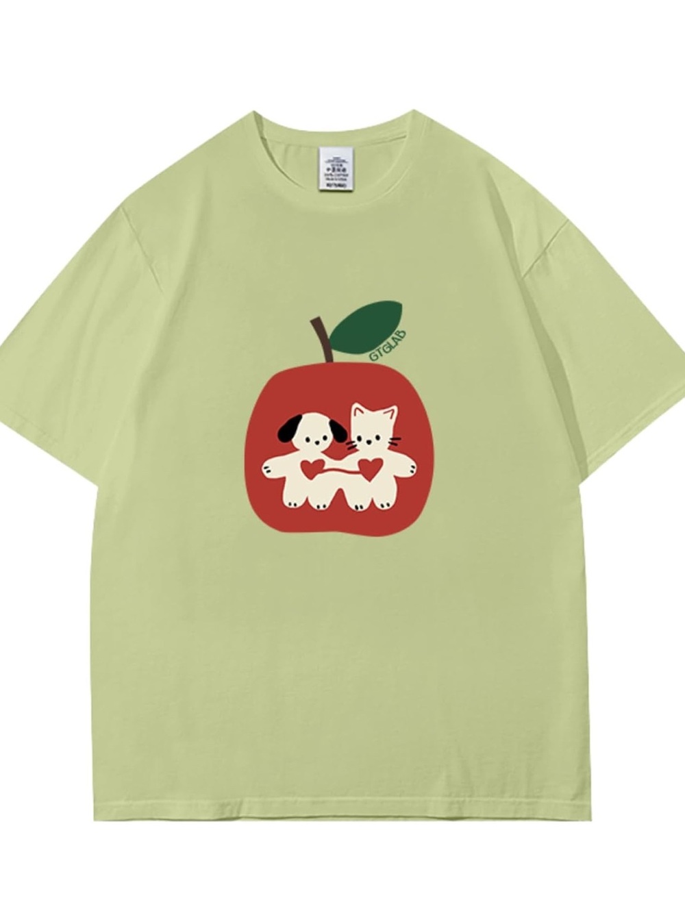 100% Cotton Whimsy Twee Clothes for Women Oversized Graphic Apple Tee Y2K Fashio
